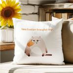 Qoeuyl Boutique Ama Bunları Konuştuk Hep Baskılı Komik Hediyelik Elyaf Saten Dekoratif Yastık - 28 x 28 cm - Beyaz