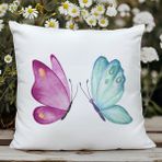 Qoeuyl Boutique Aşık Kelebekler Baskılı Hediyelik Elyaf Saten Dekoratif Yastık - 28 x 28 cm - Beyaz