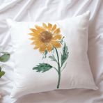 Qoeuyl Boutique Ay Çiçeği Baskılı Hediyelik Elyaf Saten Dekoratif Yastık - 28 x 28 cm - Beyaz