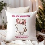 Qoeuyl Boutique Ben Kedi Kadınıyım Baskılı Komik Hediyelik Elyaf Dolgulu Saten Dekoratif Yastık - 28 x 28 cm - Beyaz