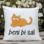 Qoeuyl Boutique Beni Bi Sal Baskılı Komik Hediyelik Elyaf Saten Dekoratif Yastık - 28 x 28 cm - Beyaz