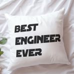 Qoeuyl Boutique Best Engineer Ever Mühendis Baskılı Elyaf Dolgulu Hediyelik Yastık - 39 x 39 cm - Beyaz