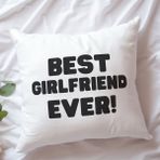 Qoeuyl Boutique Best Girlfriend Ever Baskılı Eş Sevgili Romantik Hediyelik Elyaf Saten Dekoratif Yastık - 28 x 28 cm - Renkli