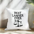 Qoeuyl Boutique Best Lawyer Ever Avukat Baskılı Elyaf Dolgulu Hediyelik Yastık - 28 x 28 cm - Beyaz