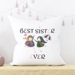 Qoeuyl Boutique Best Sister Ever No:2 Baskılı Kız Kardeş Abla Hediyelik Elyaf Dolgulu Dekoratif Yastık - 39 x 39 cm - Beyaz