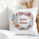 Qoeuyl Boutique Canım Annem Baskılı Anneler Günü Hediyelik Elyaf Dolgulu Dekoratif Yastık - 28 x 28 cm - Beyaz