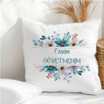 Qoeuyl Boutique Canım Öğretmenim Baskılı Öğretmenler Günü Hediyelik Elyaf Saten Dekoratif Yastık - 28 x 28 cm - 02A-Beyaz