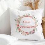 Qoeuyl Boutique Canım Öğretmenim Baskılı Öğretmenler Günü Hediyelik Elyaf Saten Dekoratif Yastık - 28 x 28 cm - Beyaz