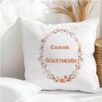 Qoeuyl Boutique Canım Öğretmenim Baskılı Öğretmenler Günü Hediyelik Elyaf Saten Dekoratif Yastık - 28 x 28 cm - Renkli