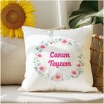 Qoeuyl Boutique Canım Teyzem Baskılı Teyze Hediyelik Elyaf Dolgulu Dekoratif Yastık - 39 x 39 cm - Beyaz