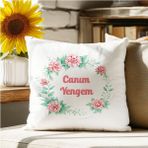 Qoeuyl Boutique Canım Yengem Baskılı Yenge Hediyelik Elyaf Dolgulu Dekoratif Yastık - 39 x 39 cm - Beyaz
