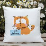 Qoeuyl Boutique Çok Özledim Sevimli Kedi Baskılı Eş Sevgili Romantik Hediyelik Elyaf Saten Dekoratif Yastık - 28 x 28 cm - Beyaz