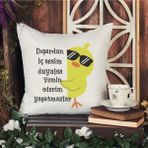Qoeuyl Boutique Dışardan Iç Sesim Duyulsa Baskılı Komik Eğlenceli Hediyelik Elyaf Dolgulu Saten Dekoratif Yastık - 28 x 28 cm - Beyaz