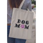 Qoeuyl Boutique Dog Mom Köpek Severler Için Hediyelik Baskılı %100 Pamuklu Ham Bez Bej Çanta