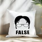 Qoeuyl Boutique Dwight Schrute False The Office Baskılı Elyaf Dolgulu Hediyelik Yastık - 39 x 39 cm - Beyaz