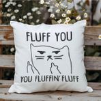 Qoeuyl Boutique Fluff You Sevimli Kedi Baskılı Elyaf Dolgulu Hediyelik Yastık - 28 x 28 cm - Beyaz