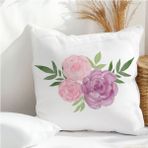 Qoeuyl Boutique Gül Bahçesi Baskılı Hediyelik Elyaf Saten Dekoratif Yastık - 28 x 28 cm - Beyaz