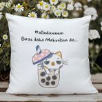 Qoeuyl Boutique Hallediceeem Biraz Daha Mahvolsun Da Baskılı Hediyelik Elyaf Dolgulu Saten Dekoratif Yastık - 28 x 28 cm - Beyaz
