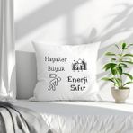 Qoeuyl Boutique Hayaller Büyük Enerji Sıfır Baskılı Komik Hediyelik Elyaf Saten Dekoratif Yastık - 28 x 28 cm - Beyaz