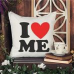 Qoeuyl Boutique I Love Me Baskılı Elyaf Dolgulu Hediyelik Yastık - 28 x 28 cm - Beyaz