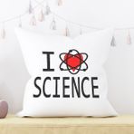 Qoeuyl Boutique I Love Science Baskılı Elyaf Dolgulu Hediyelik Yastık - 28 x 28 cm - Beyaz
