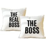 Qoeuyl Boutique Ikili Patron Real Patron Baskılı Eş Sevgili Romantik Hediyelik Elyaf Saten Dekoratif Yastık - 28 x 28 cm - Çok Renkli
