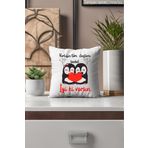 qoeuyl boutique İyi ki Varsın-Penguen Baskılı Eş, Sevgili, Arkadaşa Hediyelik Elyaf Dolgu Saten Mini Yastık