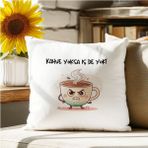 Qoeuyl Boutique Kahve Yoksa Iş De Yok Baskılı Komik Hediyelik Elyaf Saten Dekoratif Yastık - 28 x 28 cm - Beyaz