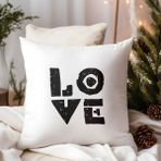 Qoeuyl Boutique Love Baskılı Hediyelik Elyaf Dolgulu Saten Dekoratif Yastık - 39 x 39 cm - Beyaz