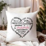 Qoeuyl Boutique Mama Şekilli Yazılı Kalp Baskılı Anneler Günü Hediyelik Elyaf Dolgulu Saten Dekoratif Yastık - 28 x 28 cm - Beyaz
