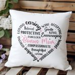 Qoeuyl Boutique Mom Kalp Şekilli Yazılı Baskılı Anneler Günü Hediyelik Elyaf Dolgulu Saten Dekoratif Yastık - 28 x 28 cm - Beyaz