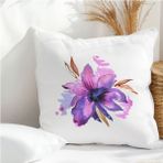 Qoeuyl Boutique Mor Çiçek Baskılı Hediyelik Elyaf Saten Dekoratif Yastık - 28 x 28 cm - Beyaz