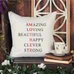 Qoeuyl Boutique Mother Acronym Anneler Günü Baskılı Elyaf Dolgulu Hediyelik Yastık - 39 x 39 cm - Beyaz