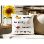 Qoeuyl Boutique My House My Rules Baskılı Elyaf Dolgulu Hediyelik Yastık - 39 x 39 cm - Beyaz