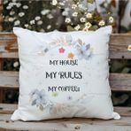 Qoeuyl Boutique My House My Rules Baskılı Elyaf Dolgulu Hediyelik Yastık - 39 x 39 cm - Çok Renkli