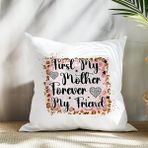 Qoeuyl Boutique My Mother Forever No:2 Baskılı Anneler Günü Hediyelik Elyaf Dolgulu Saten Dekoratif Yastık - 28 x 28 cm - Beyaz