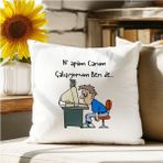 Qoeuyl Boutique Napiim Canım Çalışıyorum Bende Bezgin Baskılı Komik Hediyelik Elyaf Saten Dekoratif Yastık - 28 x 28 cm - Beyaz