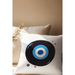 Qoeuyl Boutique Nazar Boncuğu Baskılı Hediyelik Elyaf Saten Dekoratif Yastık - 28 x 28 cm - Beyaz