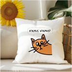 Qoeuyl Boutique Nolmuş Meraklı Kedi Baskılı Komik Hediyelik Elyaf Saten Dekoratif Yastık - 28 x 28 cm - Beyaz