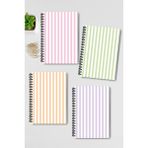 Qoeuyl Boutique Pastel Renkler Temalı Tasarım Tel Spiralli 4'lü Hatıra, Günlük, Ajanda, Anı, Okul Defter Seti - 001-Renkli - Çizgisiz - A5