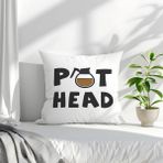 Qoeuyl Boutique Pot Head Komik Baskılı Elyaf Dolgulu Hediyelik Yastık - 39 x 39 cm - Beyaz