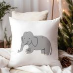 Qoeuyl Boutique Sevimli Fil Baskılı Hediyelik Elyaf Saten Dekoratif Yastık - 28 x 28 cm - Beyaz