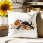 Qoeuyl Boutique Sevimli Köpek Dostlar Baskılı Hediyelik Elyaf Saten Dekoratif Yastık - 28 x 28 cm - Beyaz