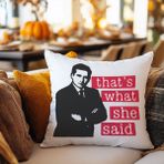 Qoeuyl Boutique That's What She Said Kırmızı Baskılı The Office Hediyelik Elyaf Dolgulu Dekoratif Yastık - 28 x 28 cm - Beyaz