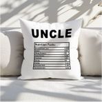Qoeuyl Boutique Uncle Nutrition Facts Baskılı Dayı Amca Hediyelik Elyaf Dolgulu Dekoratif Yastık - 39 x 39 cm - Beyaz
