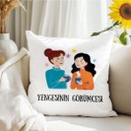 Qoeuyl Boutique Yengemin Görümcesiyim Baskılı Hediyelik Elyaf Saten Dekoratif Yastık - 28 x 28 cm - 001-Renkli