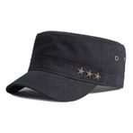QOHNK Cadet ordu kap düz üst şapka erkekler için beyzbol şapkaları Unisex öğrenci ordu kap ayarlanabilir günlük spor kamp balıkçılık şapka, siyah, One Size