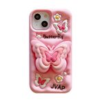 QoKcoahn iPhone 11, 3D için Kılıf Kawaii Telefon Kılıfları Komik Sevimli Karikatür Pembe Kelebek Çiçek Kılıfı Standlı Yumuşak Silikon Jel Damla Koruma Kılıfı Kadın Kız iPhone 11 için