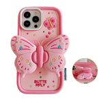 QoKcoahn iPhone 11 için Kılıf, 3D Kawaii Telefon Kılıfları Komik Sevimli Karikatür Kelebek Braket Pembe Yumuşak Silikon Jel Damla Koruma Kılıfı Kadın Kız iPhone 11 için