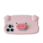 QoKcoahn iPhone 12/12 Pro için Kılıf, Sevimli 3D Kawaii Telefon Kılıfları Komik Pembe Domuz Karikatür Kılıf Standlı Yumuşak Silikon Jel Damla Koruma Kılıfı Kadın Kız iPhone 12/12 Pro için